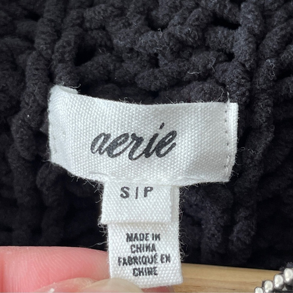 Aerie Quarter Zip sweater chenille black Chunky cable knit oversized S cable car - Picture 6 of 8
